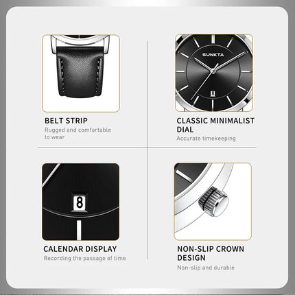 Relojes LIGE Sunkta ultrafinos para hombre, reloj de pulsera informal de moda de negocios Retro, reloj de cuarzo Simple con fecha de cuero resistente al agua para hombre