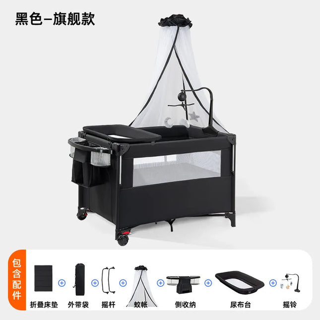 Cuna plegable, cuna móvil multifuncional, cama de empalme portátil para bebés y niños pequeños