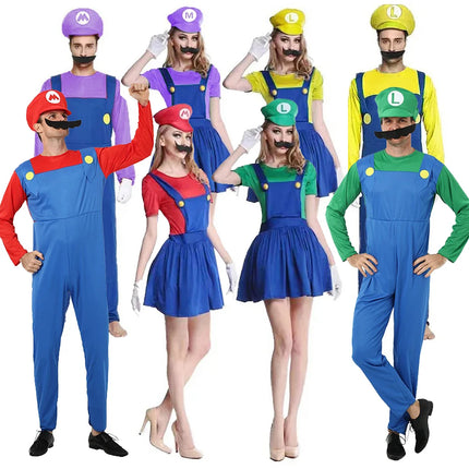 Juego Marios Super Luigi hermanos uniforme conjunto disfraces Cosplay Anime divertido adultos hombres mono mujer vestido disfraz de Halloween