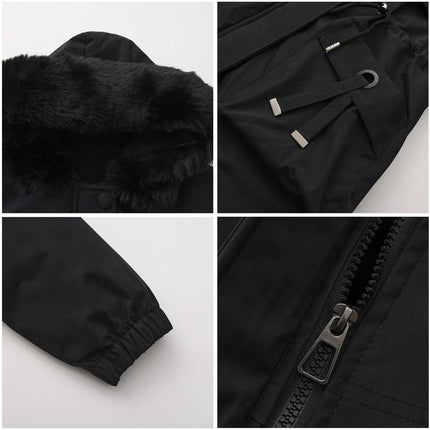 Abrigo de longitud media con capucha marrón oscuro para mujer recién llegado de invierno, chaqueta gruesa elegante y cálida. Parkas caqui, negro, azul y rosa.