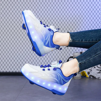 Zapatos de patín con luz Led de dos ruedas para niños y niñas, zapatillas deportivas luminosas, monopatín con carga USB