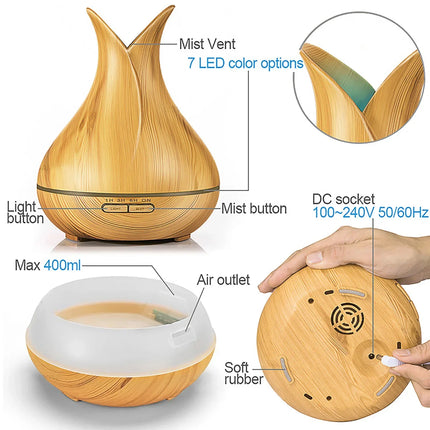 Humidificador de aire inteligente WiFi, difusor de aceites esenciales de 400ml, humidificadores de aire ultrasónicos para aromaterapia, pulverizador de niebla fría, Humidificador