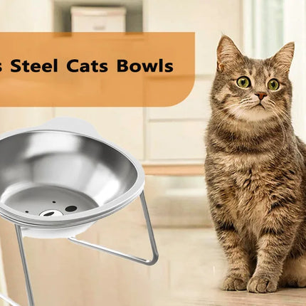 Cuencos de acero inoxidable para gatos, bigotes elevados, platos para aliviar la fatiga, plato de agua para mascotas, cuencos para gatitos, cuencos para comida para gatos