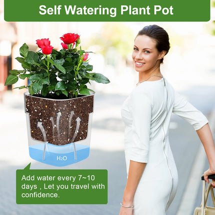 Nuevo Maceta de planta de autorriego, maceta de cuerda de algodón autoabsorbente de plástico magnético para maceta perezosa de dos pisos, suministros de jardín