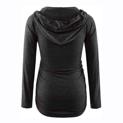 Sudaderas con capucha de maternidad para mujer, sudaderas con capucha de manga larga con cuello en V y estampado a rayas, Top para mamá embarazada, ropa de otoño e invierno para lactancia
