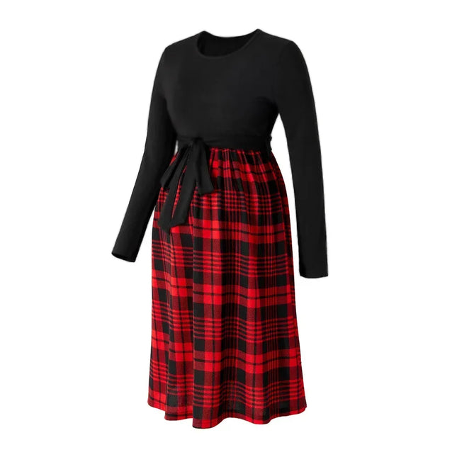 Vestido de lactancia para mujer, a cuadros, manga larga, holgado, hinchado, de felpa, Retro, a cuadros, moda Simple, ropa de maternidad de alta calidad