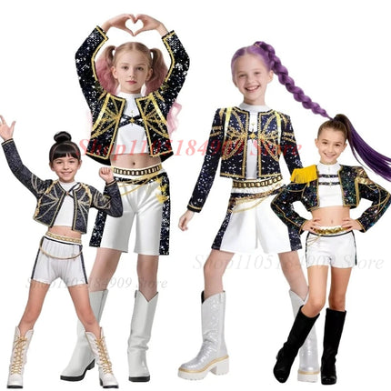 Disfraz de cazadores de demonios kpop para niños, disfraz de rumi para niñas, impresiones de rol de película, disfraces de Cosplay, disfraces de fiesta de Carnaval, conjunto Huntrix 2026