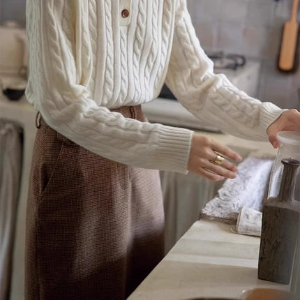 100% suéter de lana pura para mujer 2025 Otoño/Invierno nuevo jersey con cuello POLO moda coreana solapa suave Top de Cachemira de punto para mujer