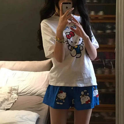 Pijamas de Hello Kitty para Mujer – Conjunto de Ropa de Hogar de Manga Corta