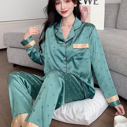 Conjunto de Pijama de Seda de Hielo de Otoño para Mujer – 2 Piezas Moderno y Elegante