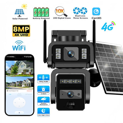 Cámara Solar Inalámbrica al Aire Libre WIFI 4MP: Batería Integrada, Cámara de Seguridad de Video CCTV con Larga Duración en Modo de Espera y Vigilancia de Energía Solar