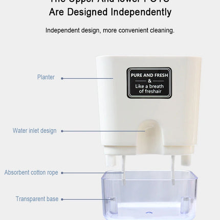 Nuevo Maceta de planta de autorriego, maceta de cuerda de algodón autoabsorbente de plástico magnético para maceta perezosa de dos pisos, suministros de jardín