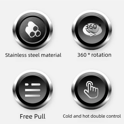 Grifo de Cocina de Acero Inoxidable con Pulverizador Desplegable – Rotación de 360°, Diseño Moderno y Fácil de Limpiar