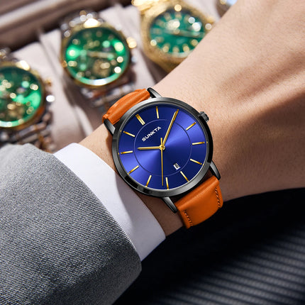 Relojes LIGE Sunkta ultrafinos para hombre, reloj de pulsera informal de moda de negocios Retro, reloj de cuarzo Simple con fecha de cuero resistente al agua para hombre