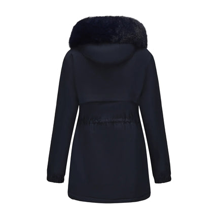 Abrigo de longitud media con capucha marrón oscuro para mujer recién llegado de invierno, chaqueta gruesa elegante y cálida. Parkas caqui, negro, azul y rosa.
