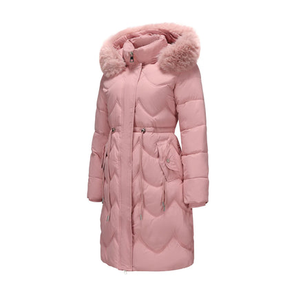 Abrigo largo con capucha estilo viajero rosa para mujer, parkas verde claro, chaqueta térmica negra con abrigo con cordón en la cintura.