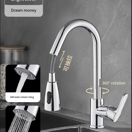 Grifo de Cocina de Acero Inoxidable con Pulverizador Desplegable – Rotación de 360°, Diseño Moderno y Fácil de Limpiar