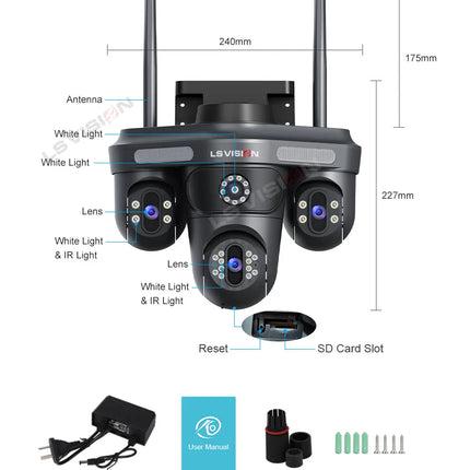Cámara de tres pantallas WIFI 15MP 6K Monitor de tres lentes visión nocturna protección de seguridad 3 lentes PTZ videovigilancia