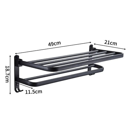 Soporte plegable negro mate de 50cm con gancho, soporte para toallas de pared, soporte para toallas de aluminio
