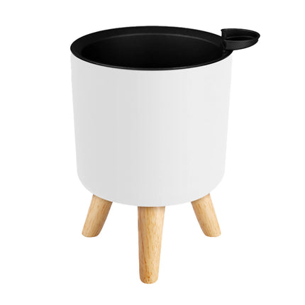 Sistema de drenaje de autorriego para plantas con patas de madera, maceta redonda de pie para pies, hierbas, bonsái para guardería, Moderno