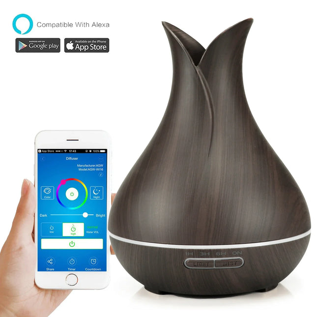 Humidificador de aire inteligente WiFi, difusor de aceites esenciales de 400ml, humidificadores de aire ultrasónicos para aromaterapia, pulverizador de niebla fría, Humidificador