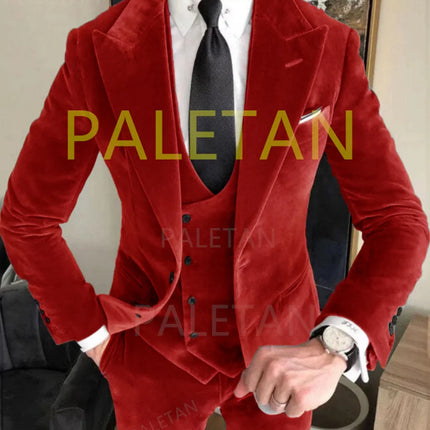 Conjuntos de chaqueta de terciopelo gris de negocios, trajes de boda para hombre, trajes ajustados personalizados para hombre, trajes formales elegantes de 3 piezas, chaqueta + Pantalones + chaleco