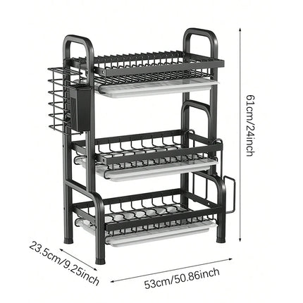 Dish Drainer with 3/2 Tiers, with Counter Drainer, Multifunctional Kitchen Drainer with Tools, with Holder for Knives, Cutlery and Cutting Boards, Christmas