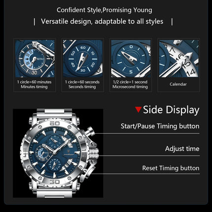 Reloj POEDAGAR de lujo para hombre, calendario luminoso, resistente al agua, Reloj para hombre, cronógrafo masculino, relojes de cuarzo de acero inoxidable para hombre