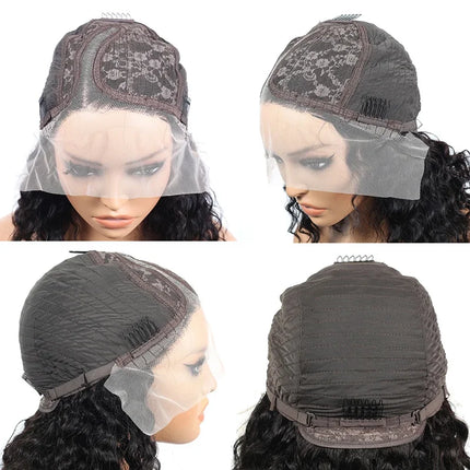 Pelucas de cabello humano virgen brasileño para mujer negra, pelo corto prearrancado con encaje Frontal 13x4, 180% de densidad, onda profunda