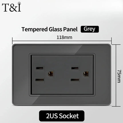 Enchufe de Pared de Vidrio Templado con Puertos USB Dual Tipo C – 118x75mm, 110V