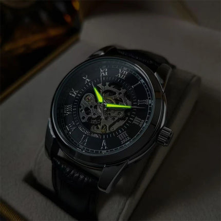 Reloj Mecánico Automático para Hombre – Diseño Elegante con Esqueleto y Correa de Cuero
