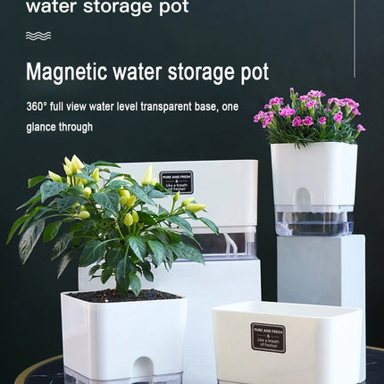 Nuevo Maceta de planta de autorriego, maceta de cuerda de algodón autoabsorbente de plástico magnético para maceta perezosa de dos pisos, suministros de jardín