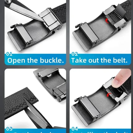 Cinturón de cuero genuino de alta calidad para hombre, hebilla automática ajustable, cinturón de trinquete cortable negro/marrón para hombre