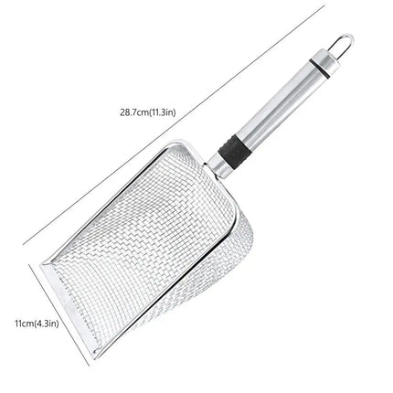 Pala de arena de acero para gatos, pala para excrementos de mascotas de poros finos para conejos, perros, herramientas de limpieza de inodoro, suministros para mascotas