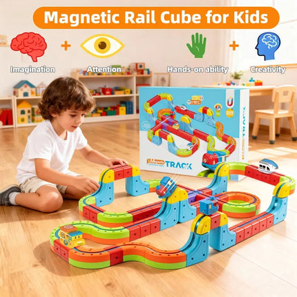 Tren electrónico mágico, cubo de juguete para niños, montaje artesanal, vía férrea, juego de bloques de construcción de automóviles, juguete educativo, regalos de navidad
