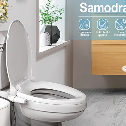 Bidet SAMODRA Ultra-Delgado, Bidet Minimalista para Inodoro con Doble Boquilla (Lavado Frontal y Trasero) Presión de Agua Ajustable, Attachment de Asiento para Inodoro con Agua Fresca, Fácil de Instalar.